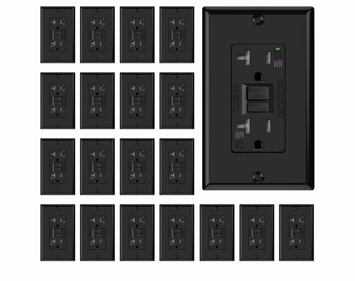 ELEGRP Outdoor GFCI Outlet 20A Self-Test Tamper Resistant w/ LED, Black 20 Pack