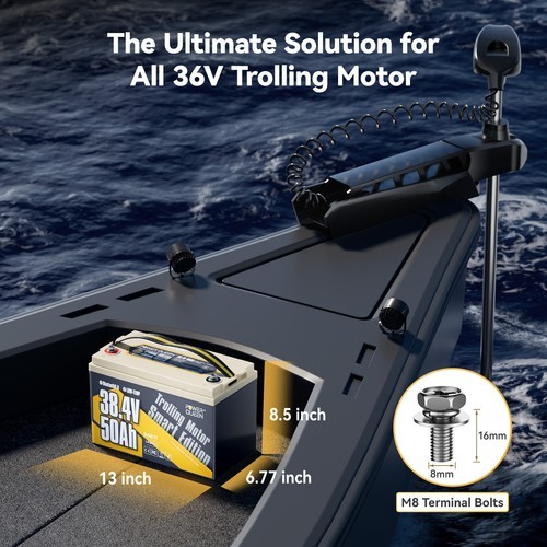 Power Queen 36V 50Ah Bluetooth Group31 LiFePO4 Battery for Marine Trolling Motor