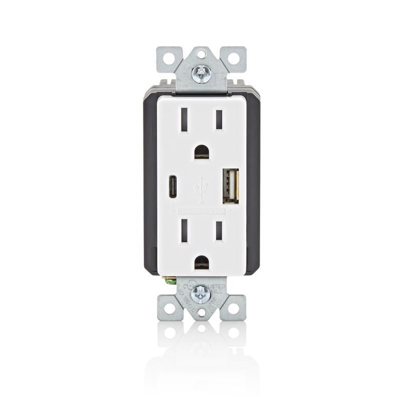 Leviton Decora 15 amps 125 V Type A/C Duplex White Outlet and USB Charger 5-15 R