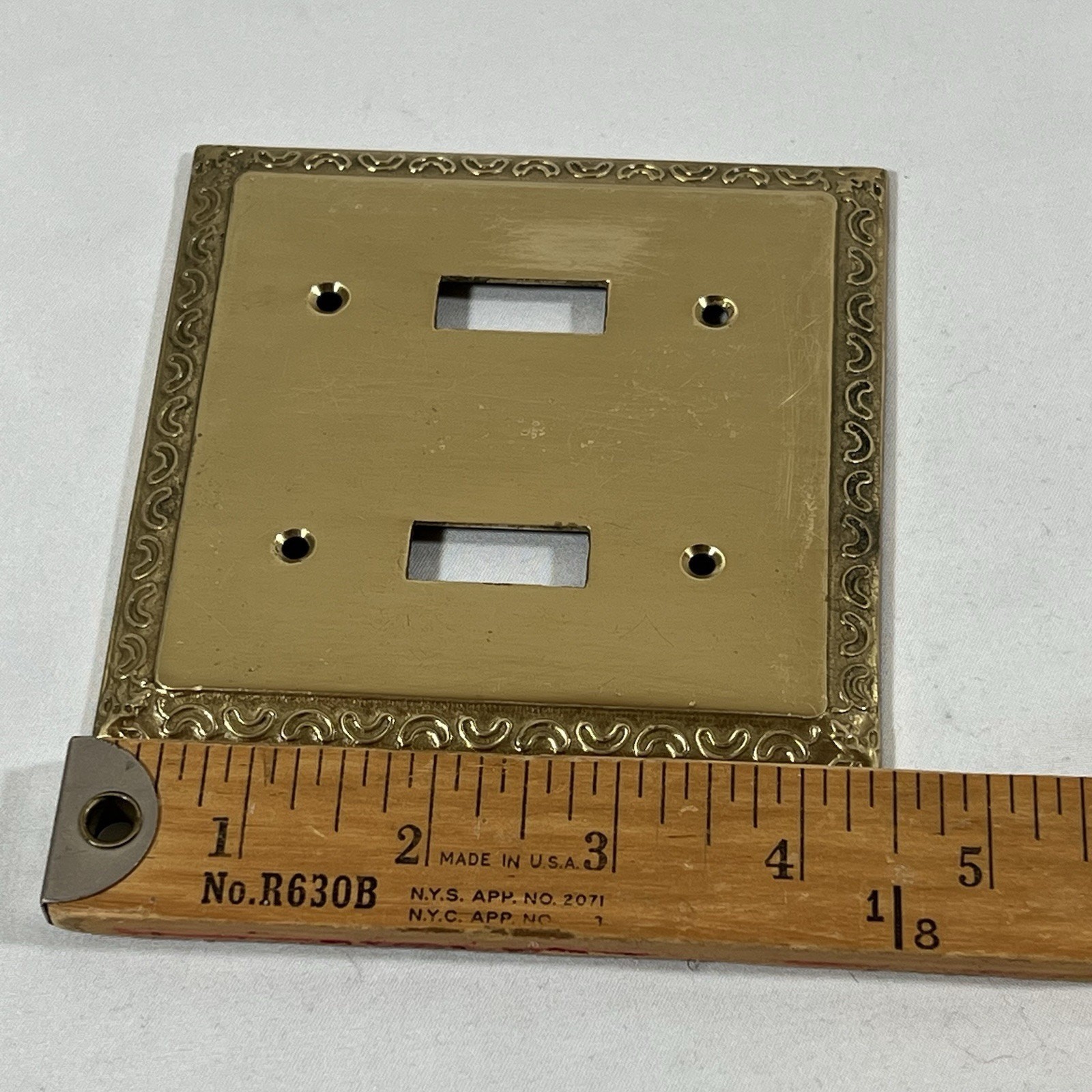Vintage Brass Switch Cover Plate Ornate Scroll Design Double Duplex Wall Plate