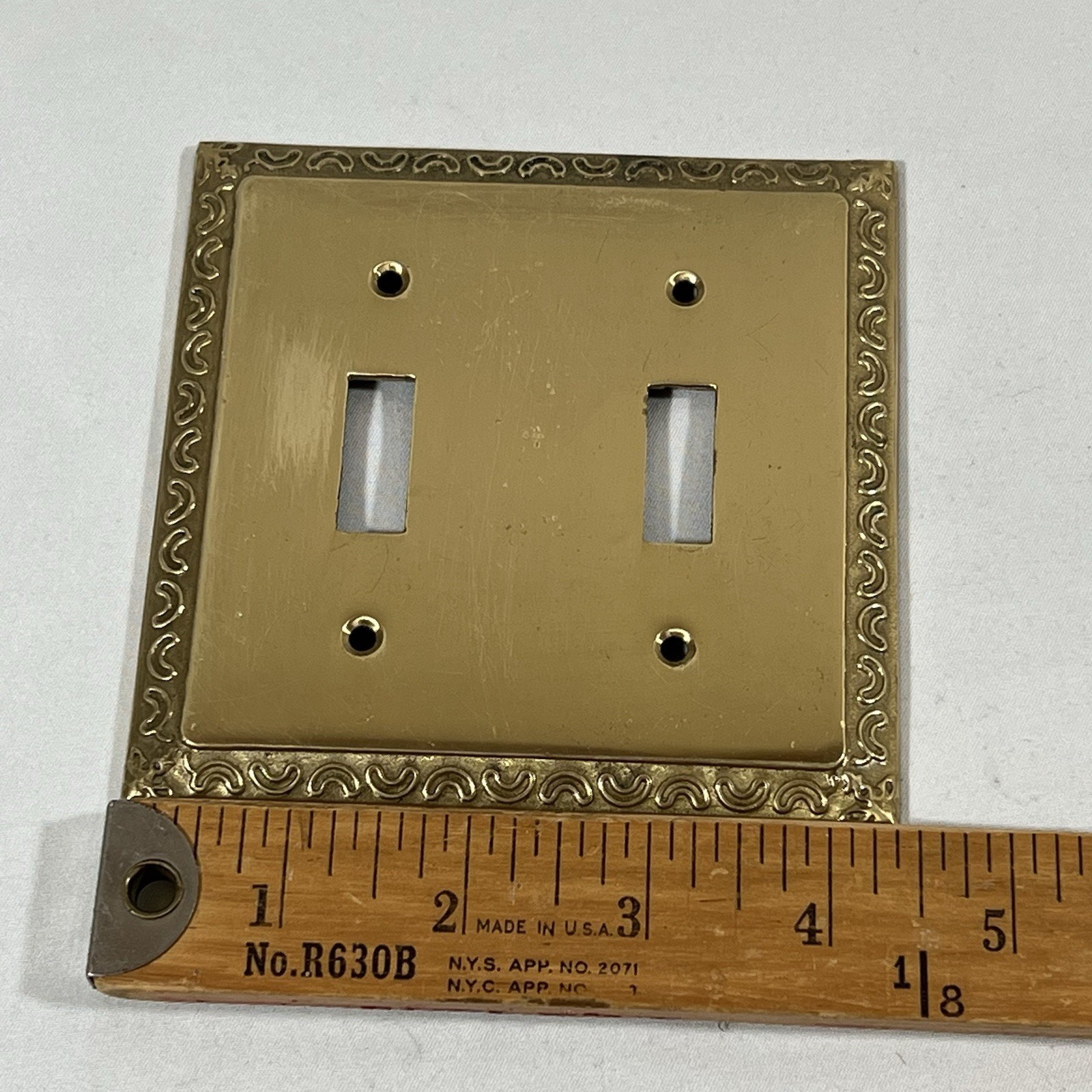 Vintage Brass Switch Cover Plate Ornate Scroll Design Double Duplex Wall Plate