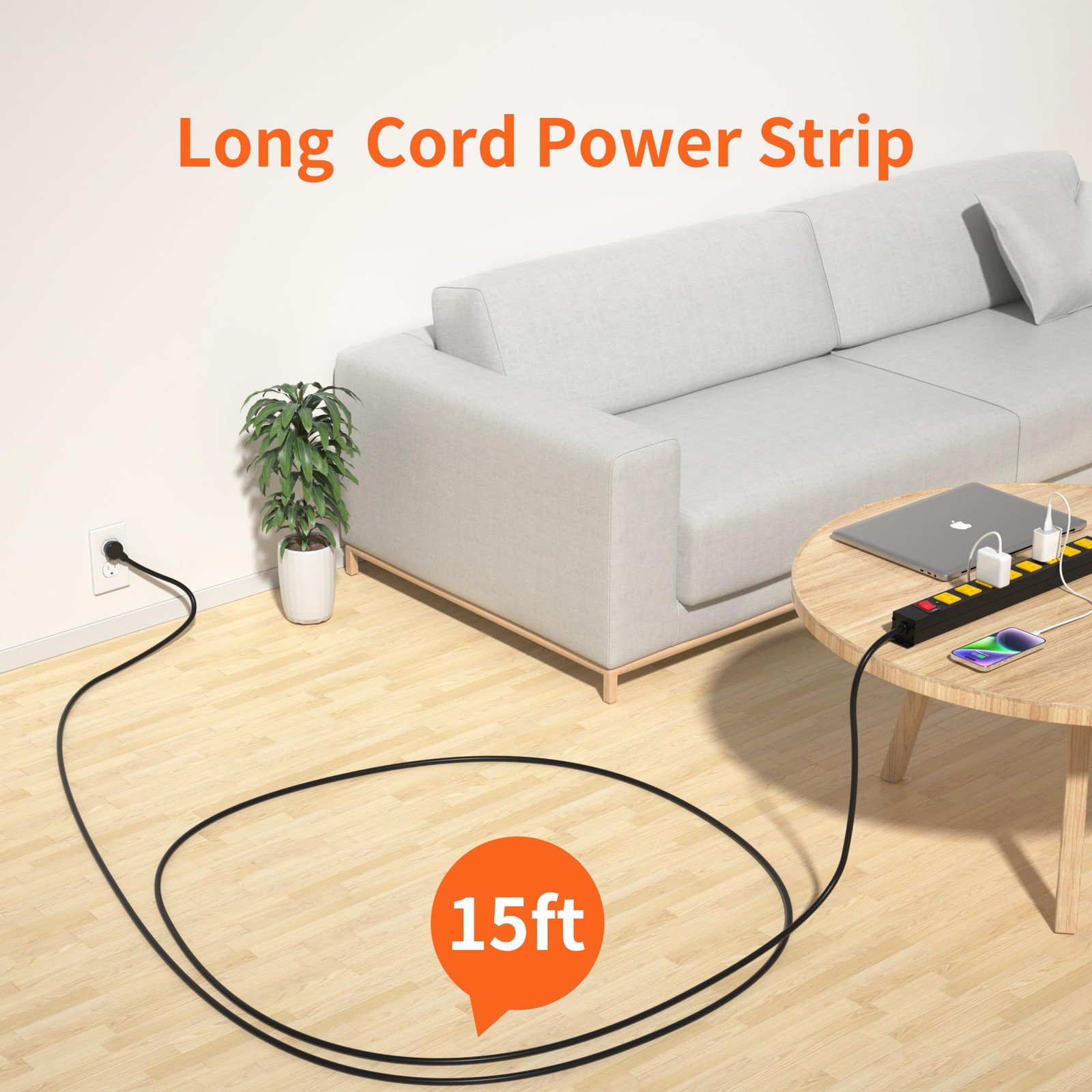 8 Outlet Power Strip 2100J Surge Protector 15FT Heavy Duty Extension Cord