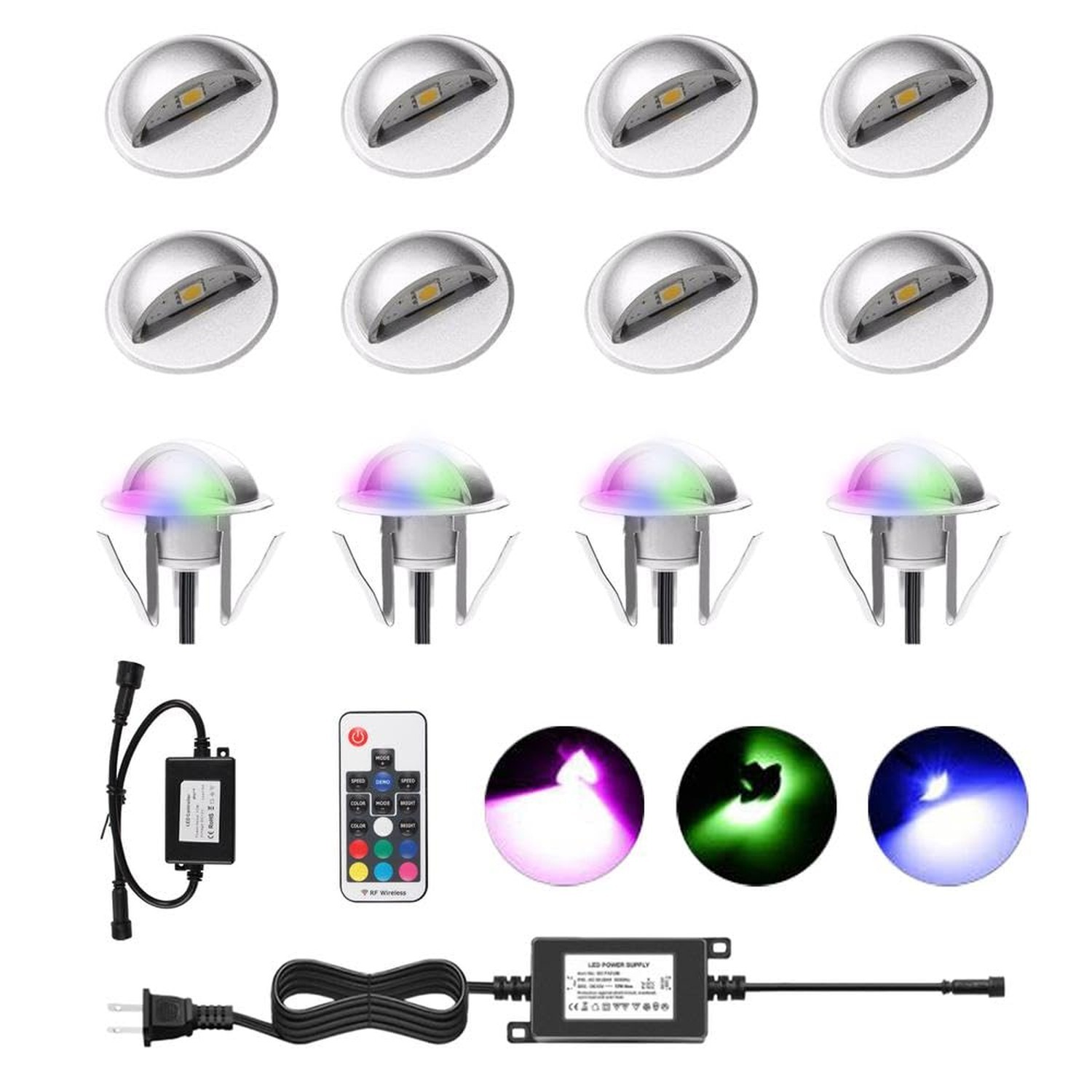 Waterproof Deck Lights Kit, 12 Pack Φ1.38 Dimmable Color Deck Light Low Vol