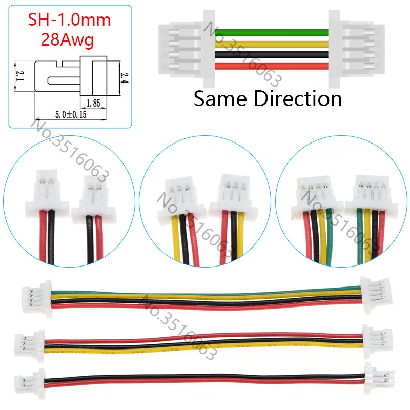 5/10Pcs SH 1.0mm Male/Female Plug Connector With Wire 100/200/300mm Cable 2/3/4/