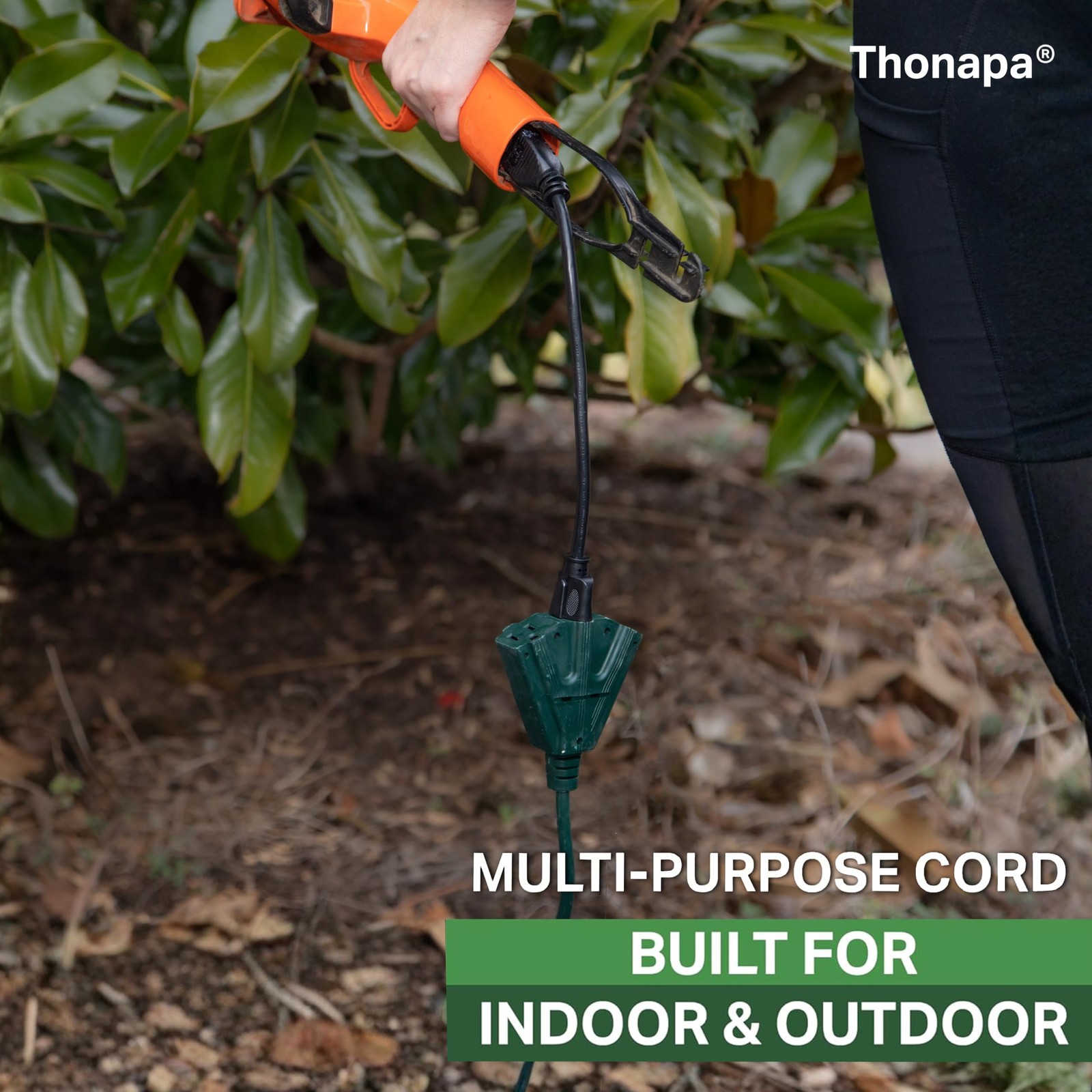 15 Foot Outdoor Extension Cord with 3 Electrical Power Outlets – Green