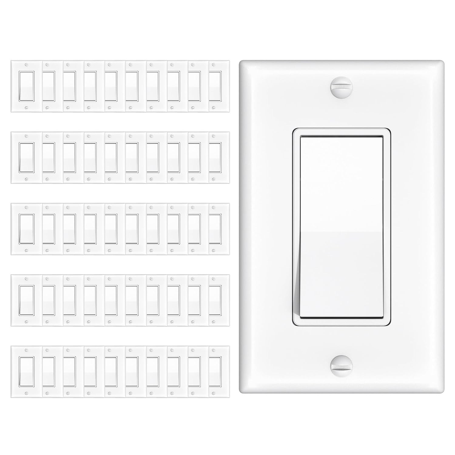30 Pack Single Pole Light Switch with Wall Plate, UL Listed, 15A 120/277V, On/Of