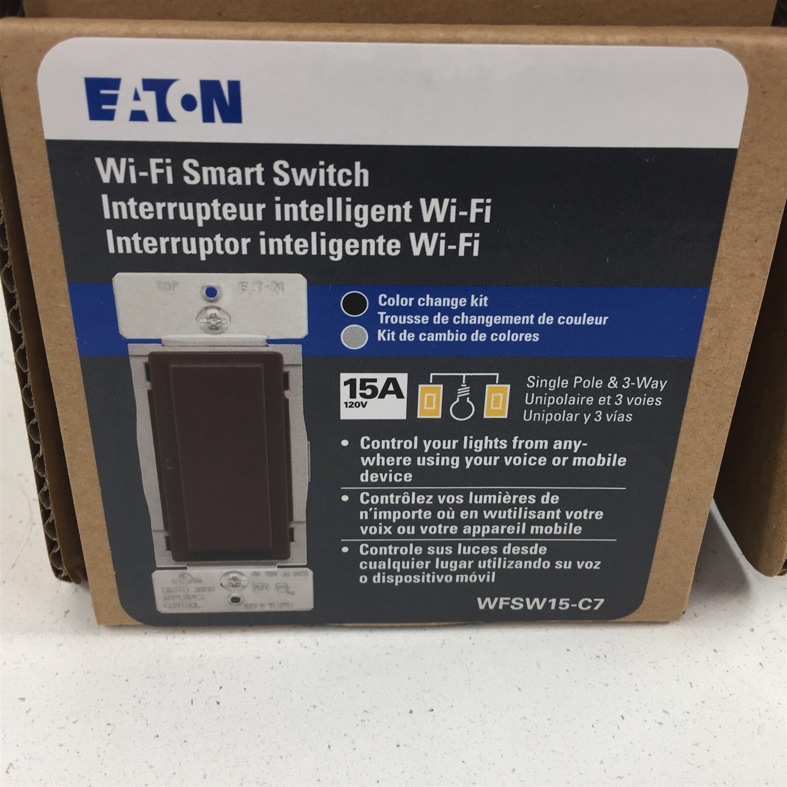 Eaton WFSW15-C7 Wi-Fi Smart Switch Brown Black Gray WFSW15-C7-SP-L Single/3 Way
