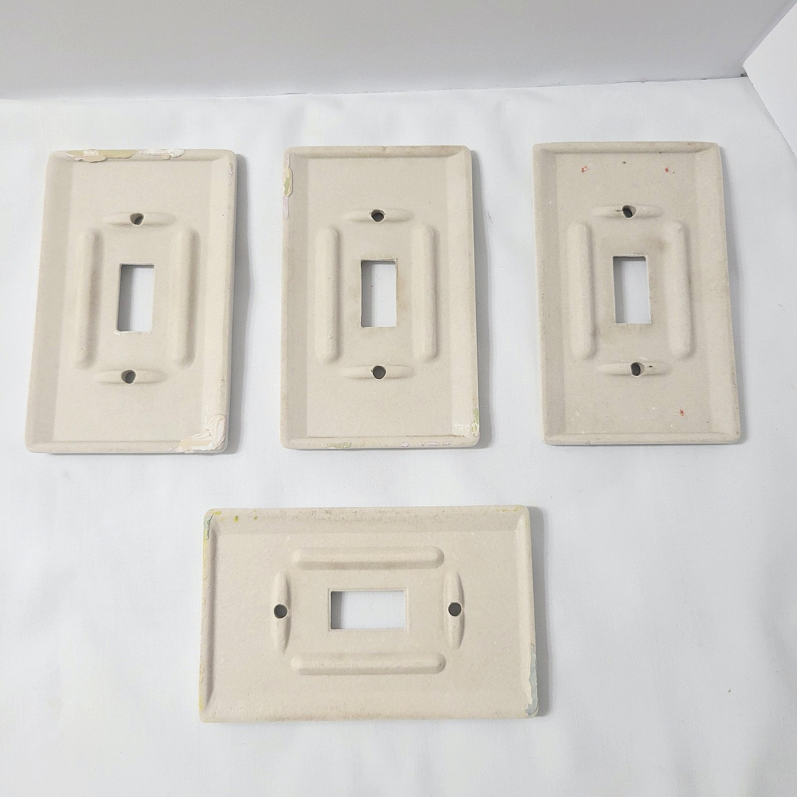 4 VTG Lenape Porcelain Ceramic Single Switch Plate Covers White/Cream & Gold