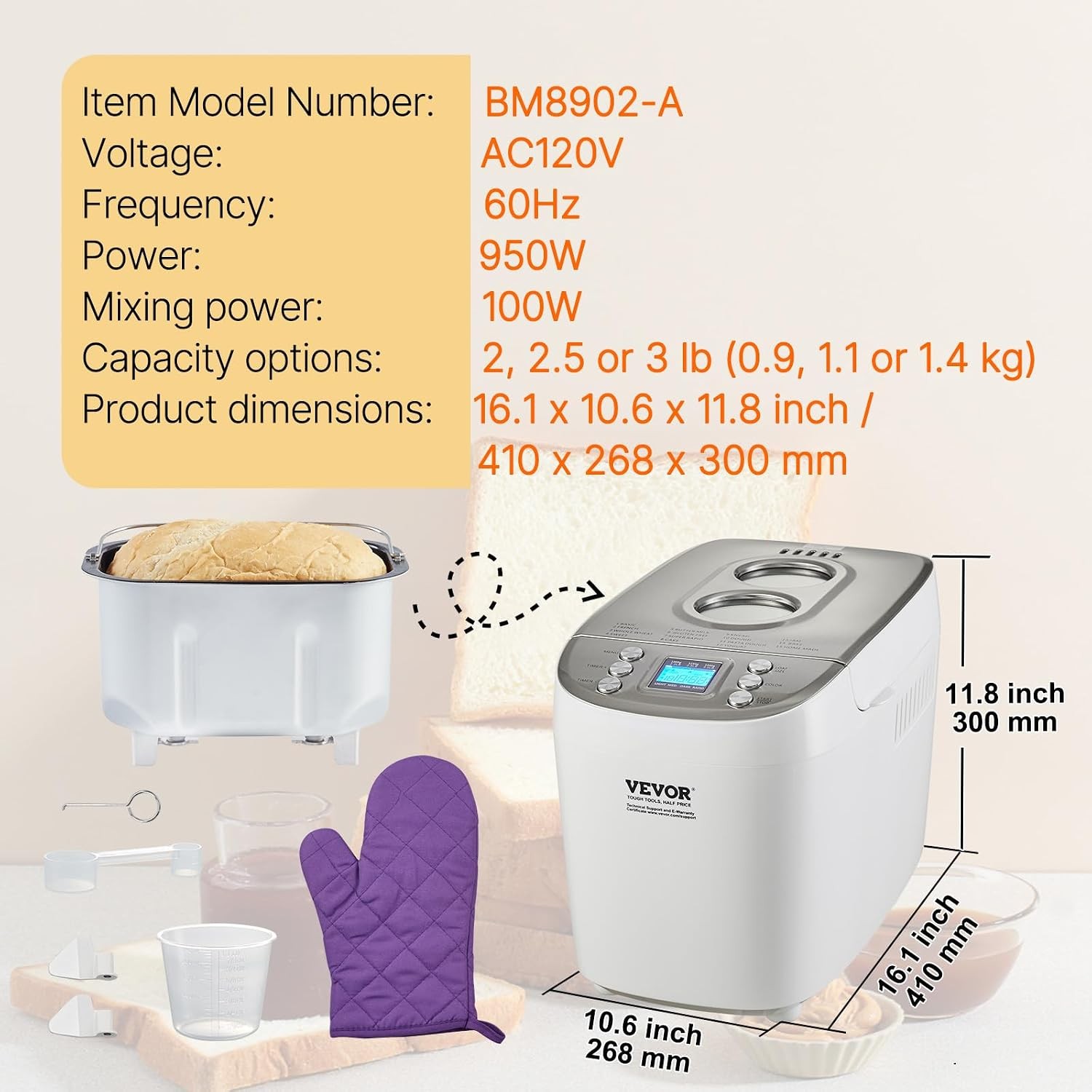 VEVOR Bread Maker, Dough Machine 15 Menus in 1, Non-Stick Ceramic Pan…