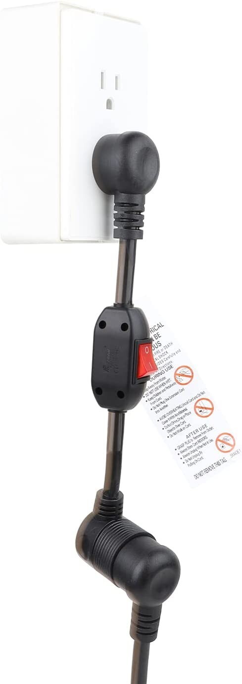 Angled Inline On/Off Switch Extension power Cord, Right Angled 3-Prong 3 Outlet