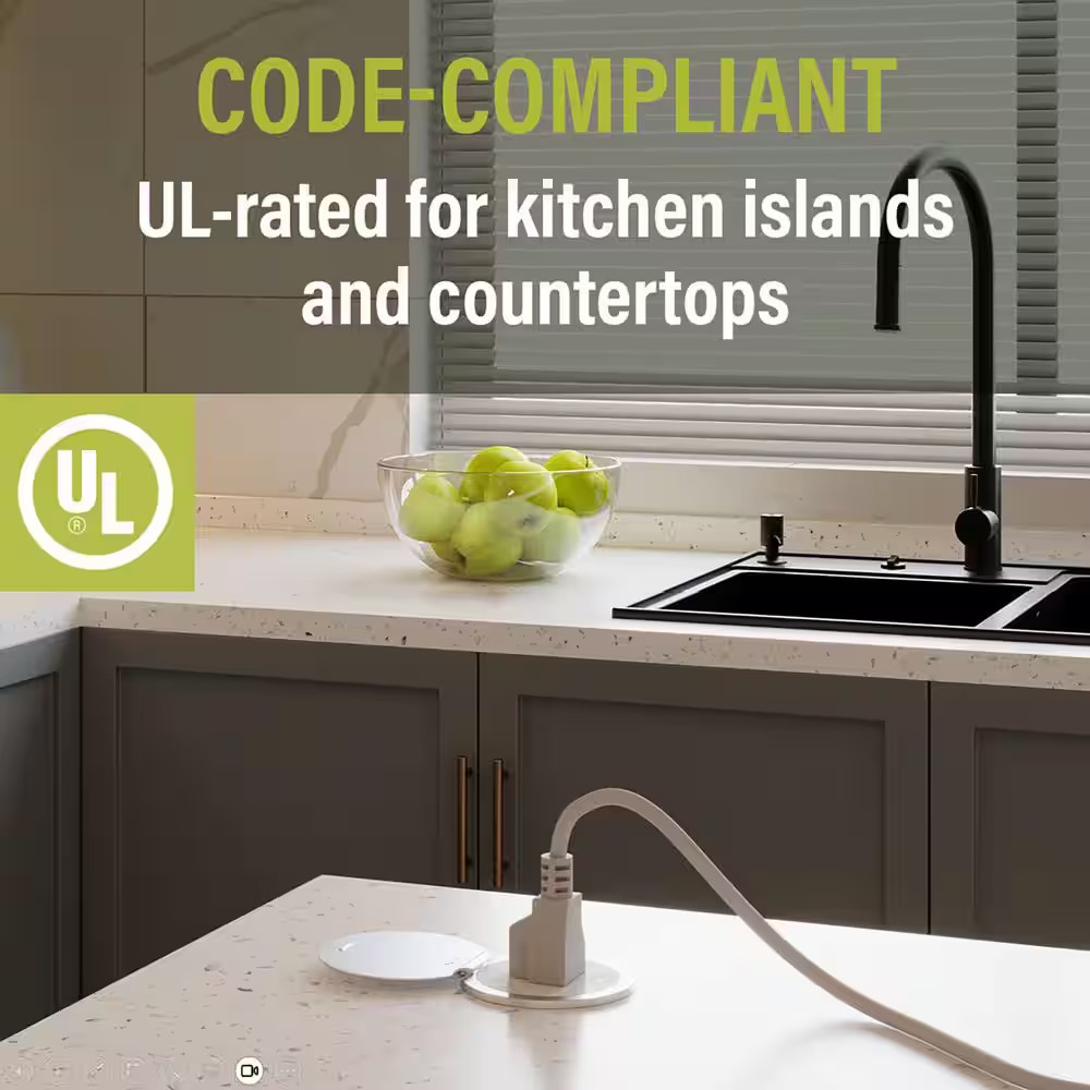 Pass and Seymour 15A Kitchen Countertop Outlet Kit, Matte White with Stainless S