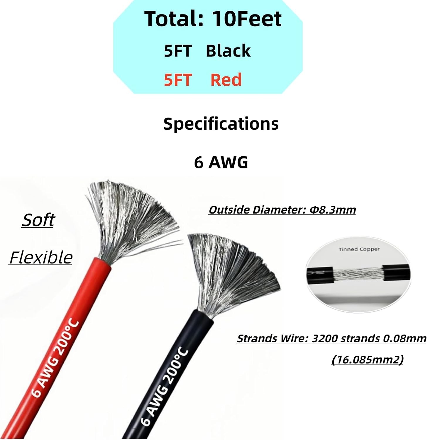 4 Gauge Silicone Wire (5 ft Red+5 ft Black ﻿) Ultra 5ft Red+5ft Black 4 AWG