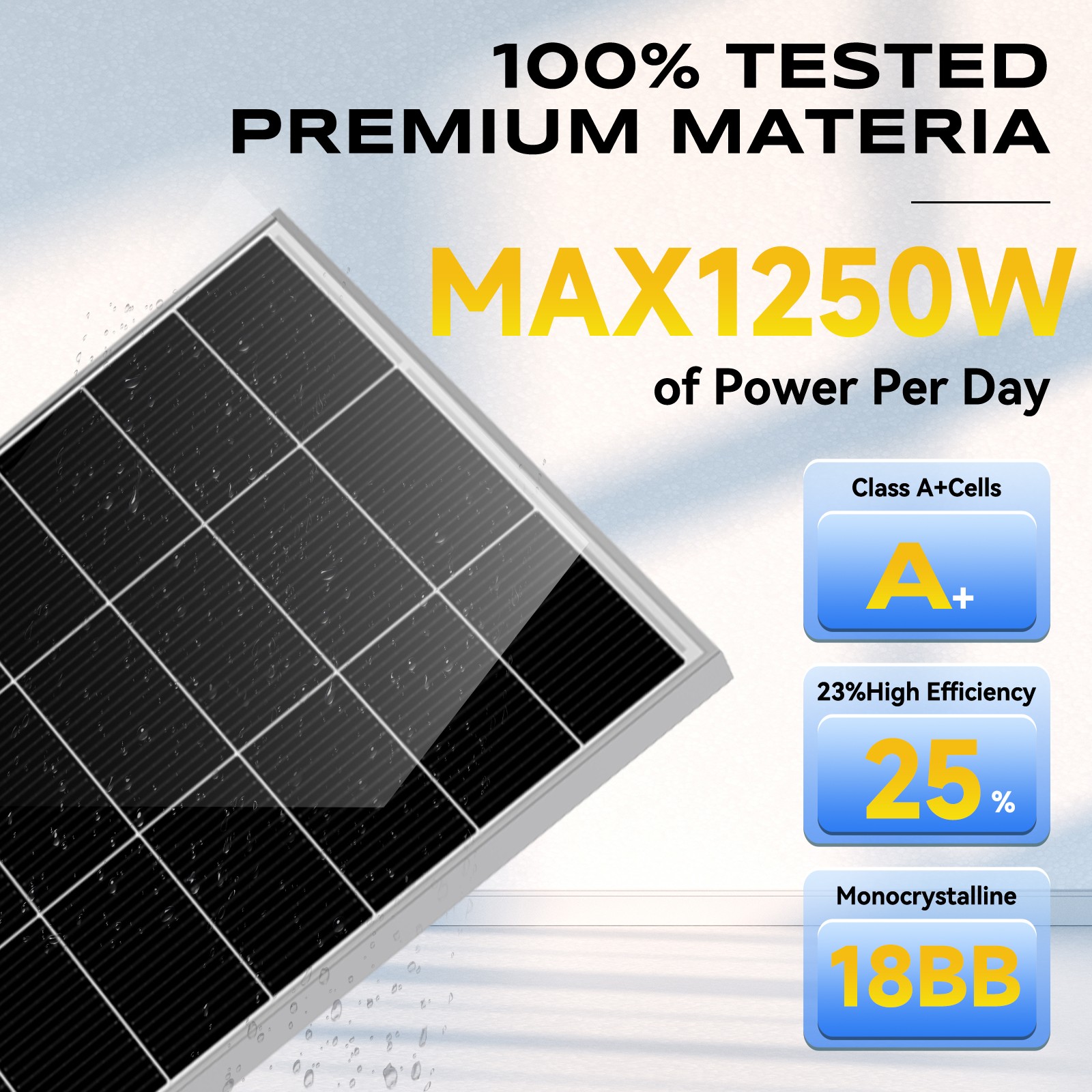 250W 500W 1000W Mono Solar Panel 18BB Power RV Camping Home Camp Off Grid Charge