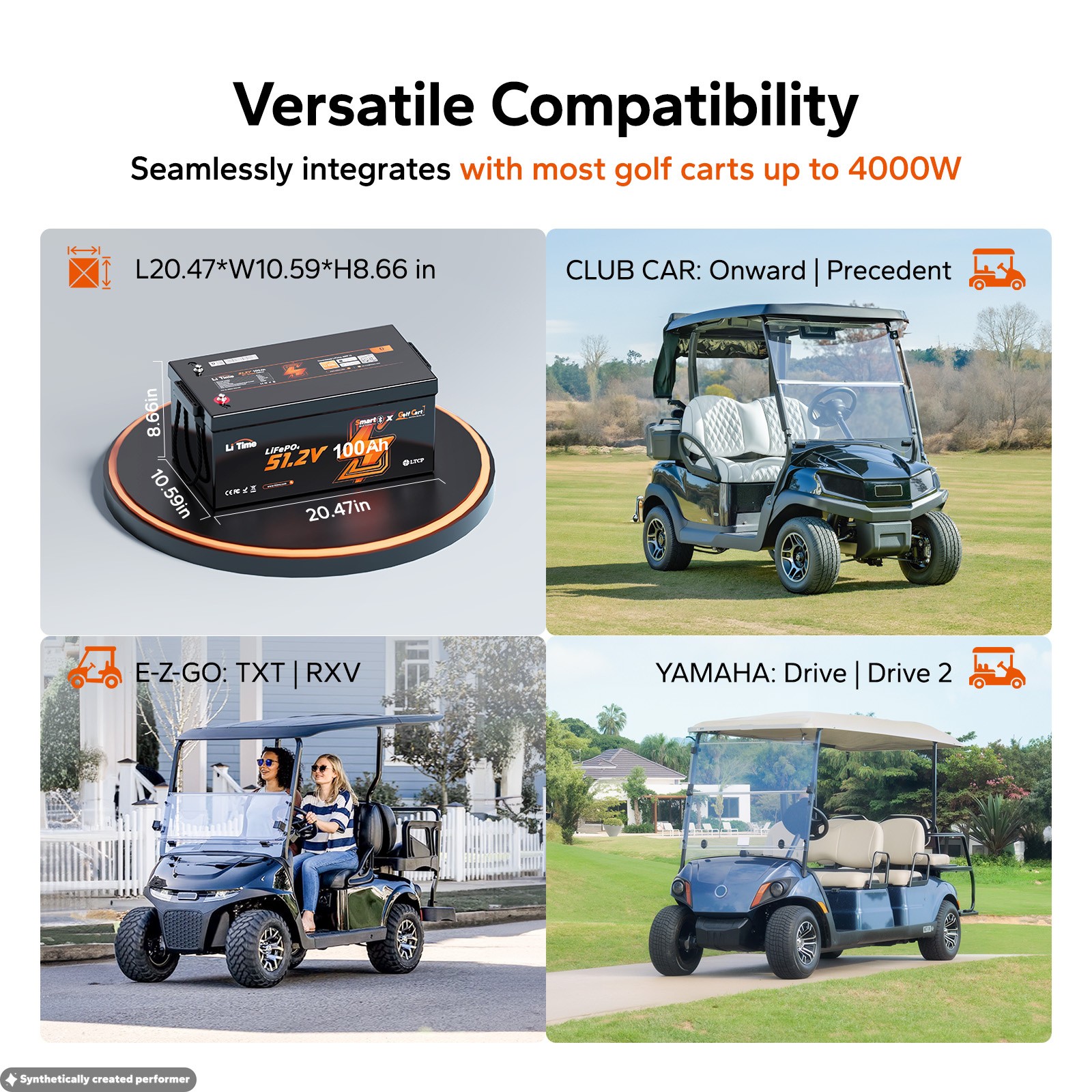 LiTime 48V 100Ah Smart Low Temp Lithium LiFePO4 Battery For Golf Cart 5kW Motor