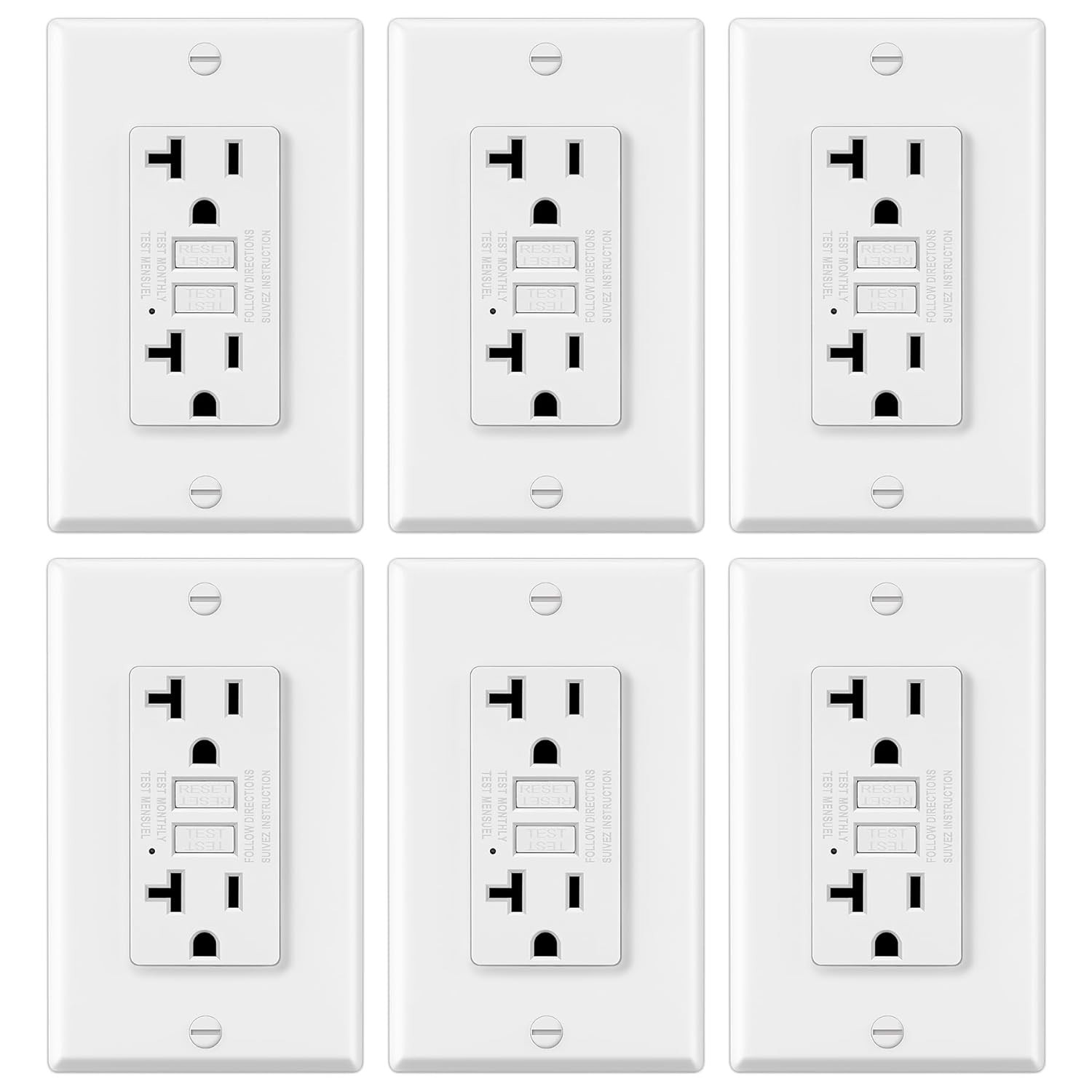 6 Pack GFCI Outlets 20 Amp, Non-Tamper Resistant, Decor GFI Receptacles with …