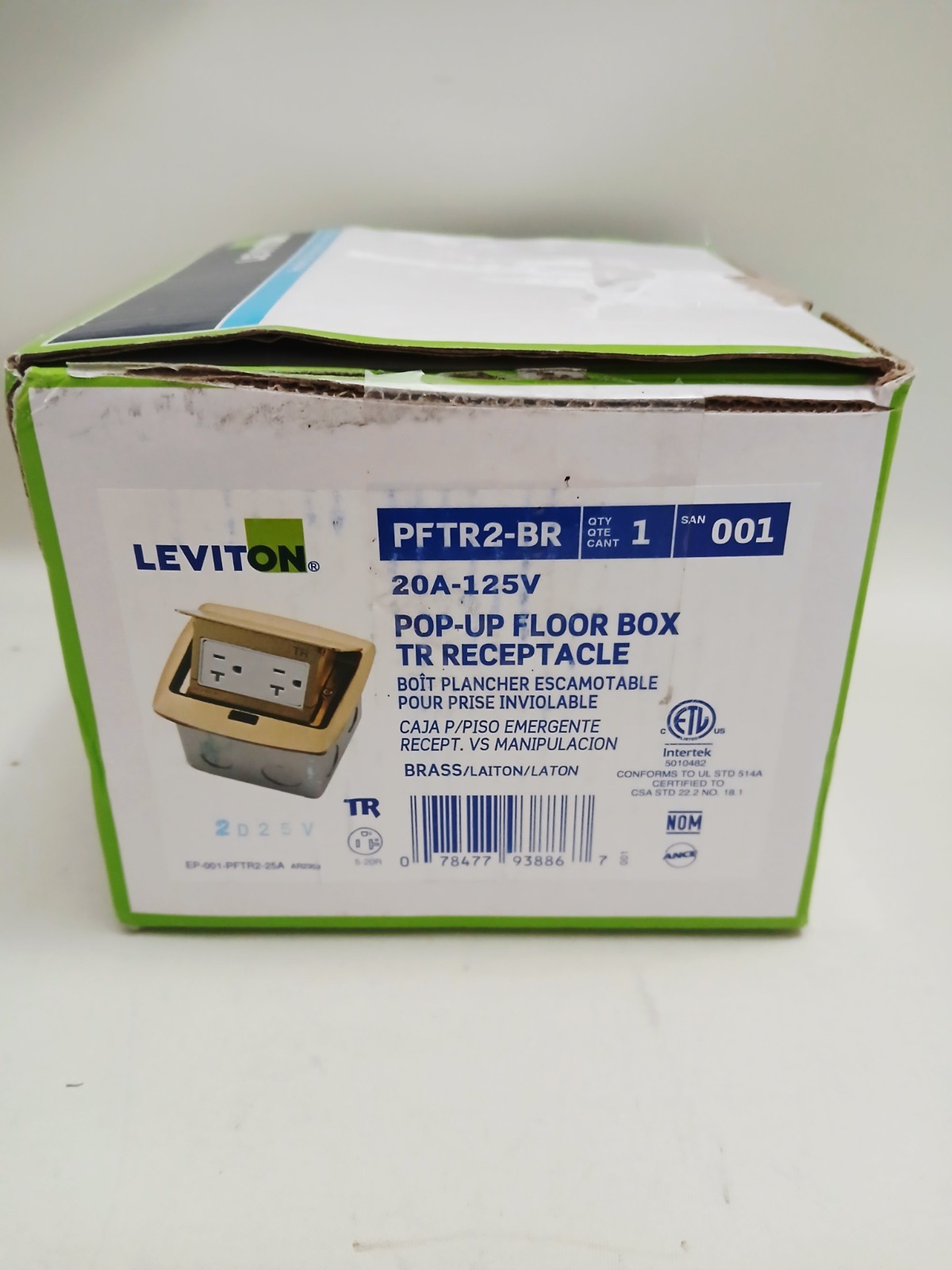 Leviton Pop-Up Floor Box with 20 Amp Tamper-Resistant Outlet Brass PFTR2-BR
