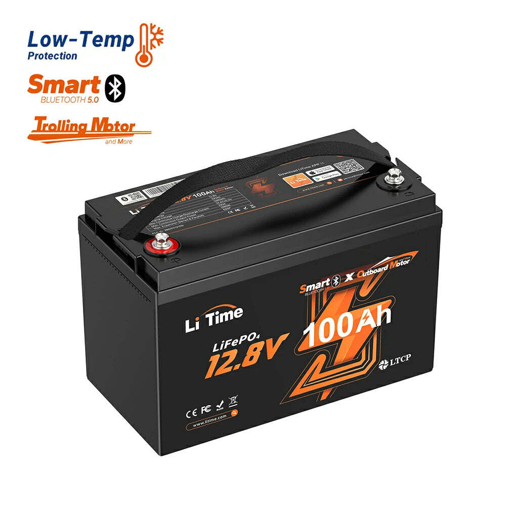 LiTime 12V 100Ah TM Plus Bluetooth Marine Battery for Outboard Boat-Refurbished