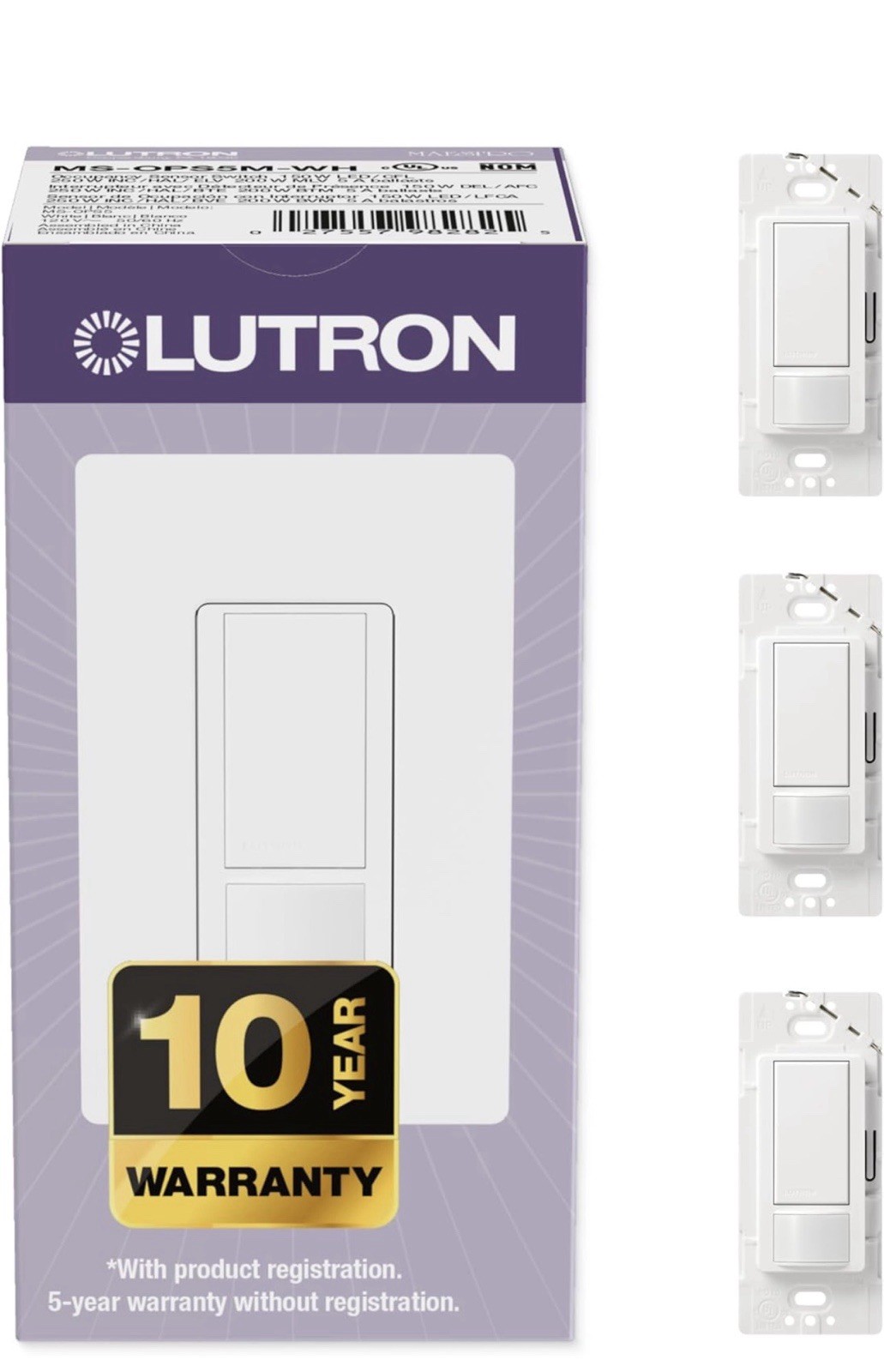 Lutron Maestro MS-OPS5M-WH Occupancy Sensor Wall Switch Timer, White, 120V