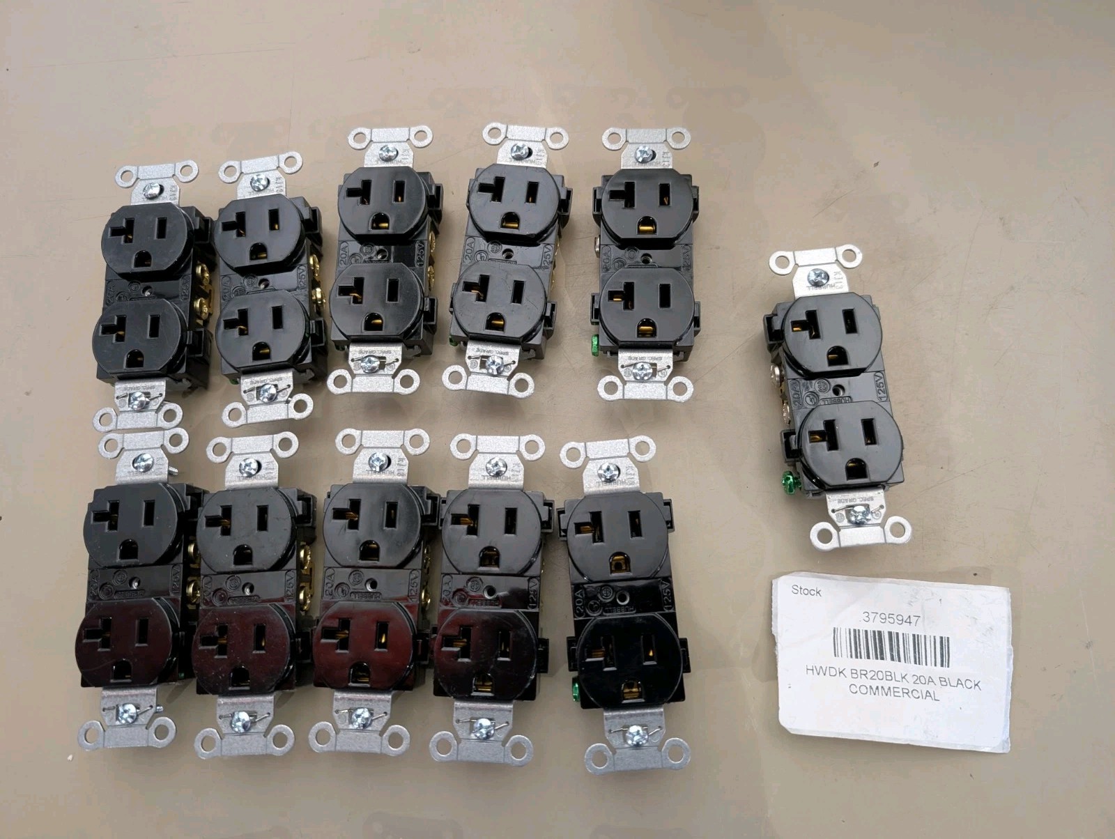 11x Hubbell CR20BLK Black 20A Commercial Duplex Receptacle Power Outlets 5-20R