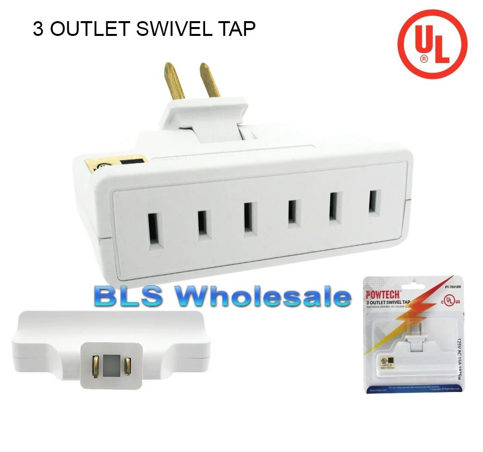 Electric Outlet 2 Prong 3-Way Swivel Power Splitter Wall Plug Electrical Adapter