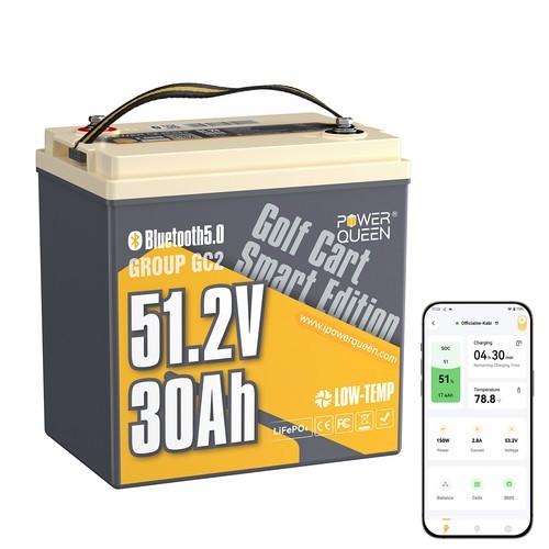 Power Queen 48V 30Ah Bluetooth Low Temp Golf Cart Lithium LiFePO4 Battery BMS