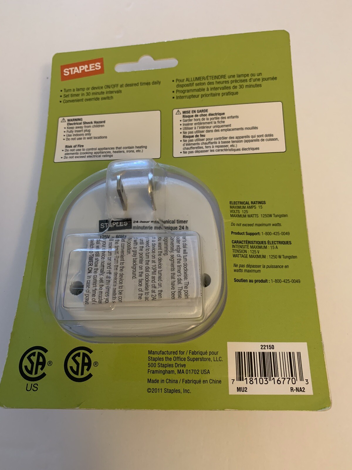new Staples 22150 mechanical timer staple 24 hours hour mechanic mechanics