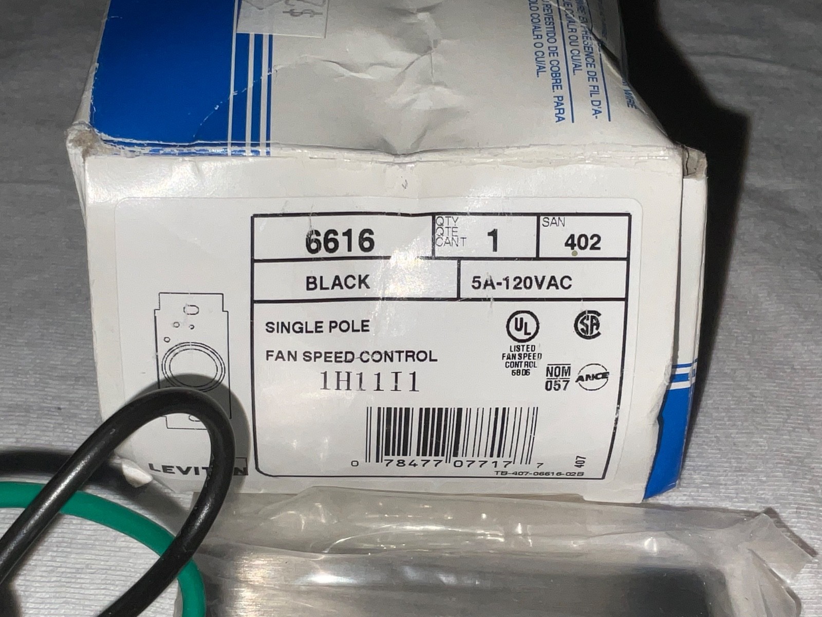 Leviton Black Fan Speed Control 5 AMP Single Pole 6616 (5A-120VAC) New NOS