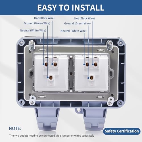 15 Amp Outdoor Electrical Outlet Box, Dual NEMA 5 Dual 5-15 Outet w/ Standard