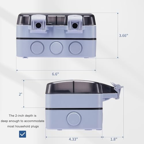 15 Amp Outdoor Electrical Outlet Box, Dual NEMA 5 Dual 5-15 Outet w/ Standard