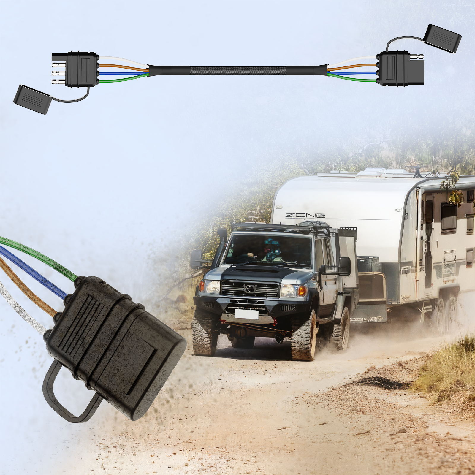 MICTUNING 4 Pin Flat Trailer Extension Cable 12inch 4 Way Connector Trailer-Side