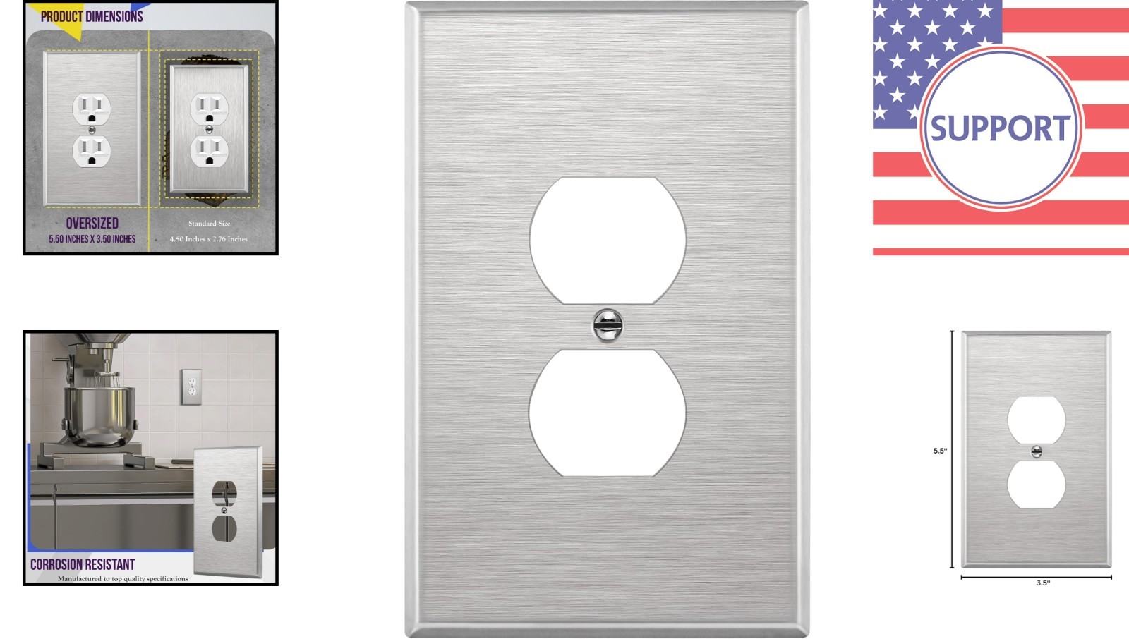 Stainless Steel Jumbo Wall Plate 5.5″x3.5″ – Corrosion & Impact Resistant