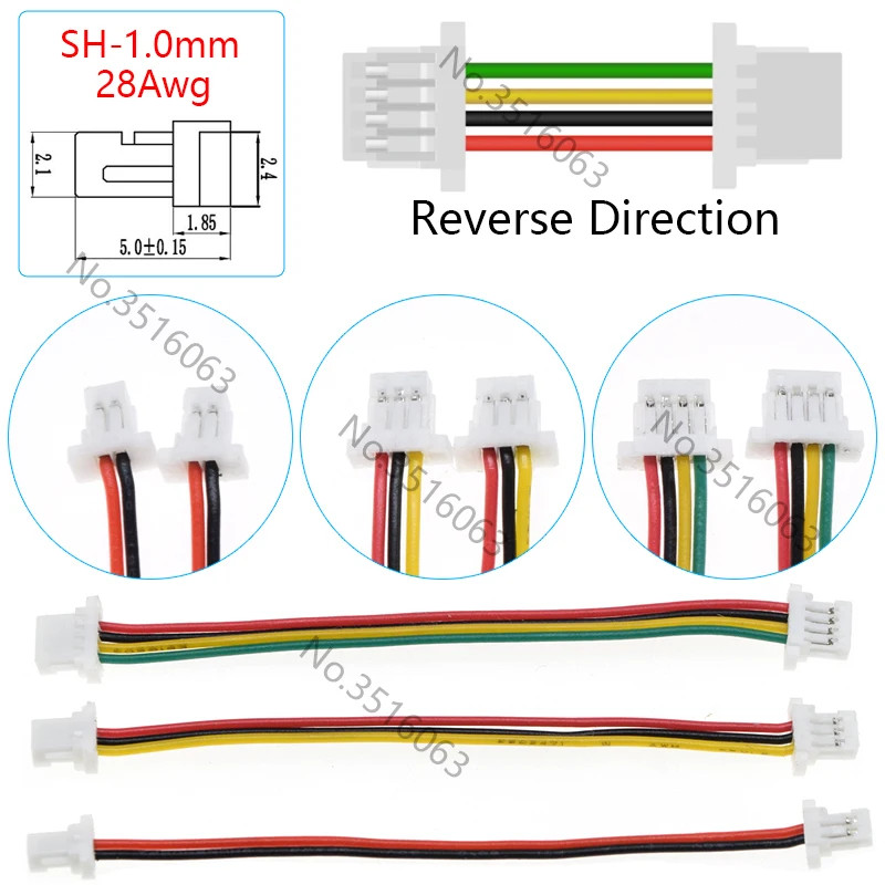 5/10Pcs SH 1.0mm Male/Female Plug Connector With Wire 100/200/300mm Cable 2/3/4/