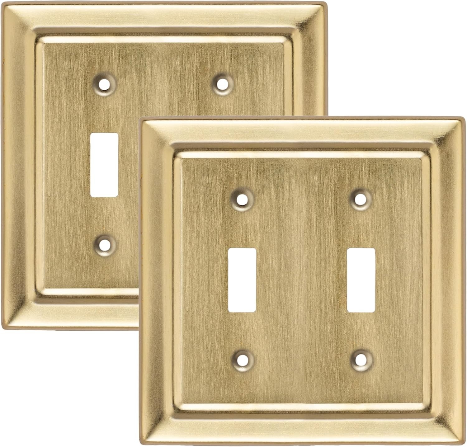 Brushed Gold Toggle Light Switch Cover Plate, 2-Gang Metal Wall Plates Pack of 2
