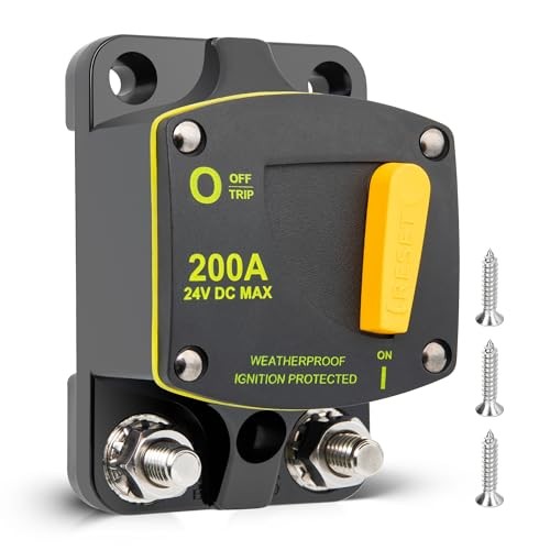 Circuit Breaker Switch Manual Reset DC 12-24V, 5/16″-M8 Stud for Car 200A