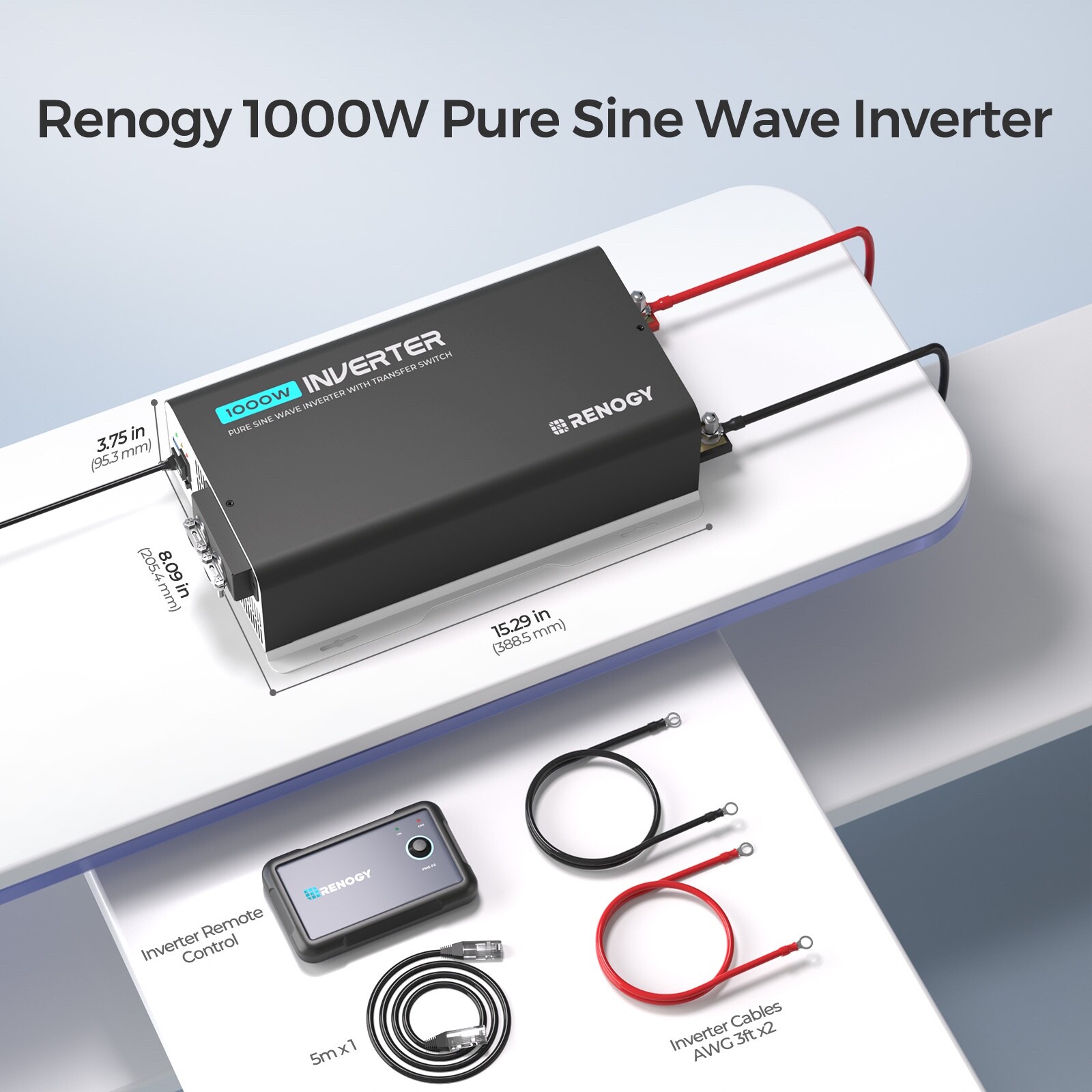 Renogy 1000W 12V Pure Sine Wave Inverter with UPS Transfer Switch and Built-in B