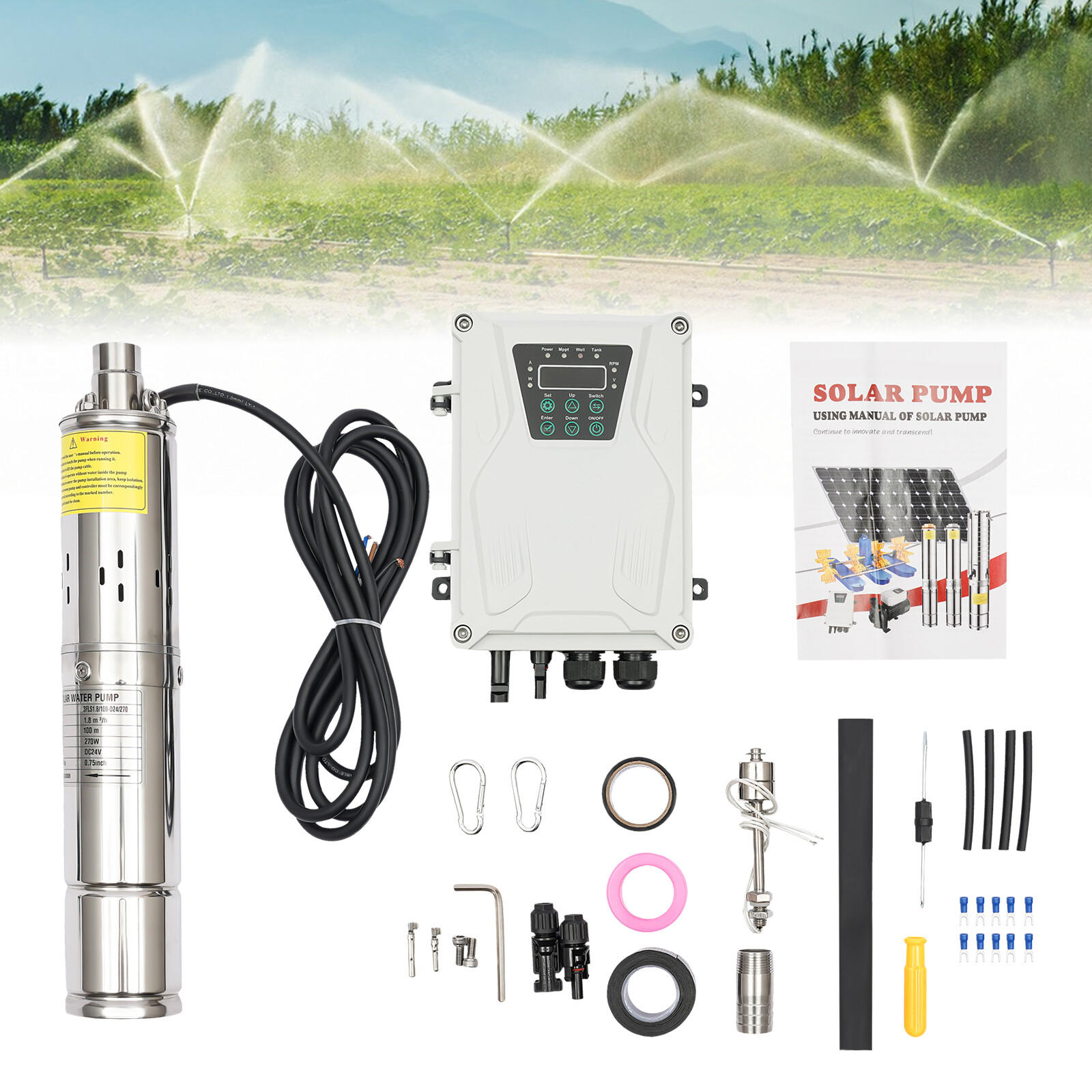 3″ DC 24V Solar Water Pump 270W Submersible Deep Bore Well Pump +MPPT Controller