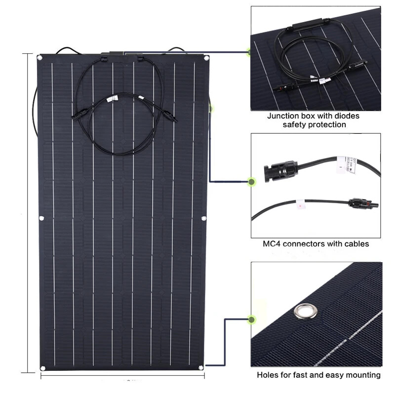 300 Watt Flexible Mono Solar Panel 12V Battery Charger for Car RV Rooftop Power