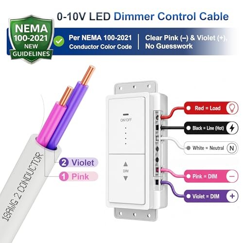 18/2 0-10V Dimming Dimmer LED Switch Control Wire, True Gauge 18 AWG 100 FT