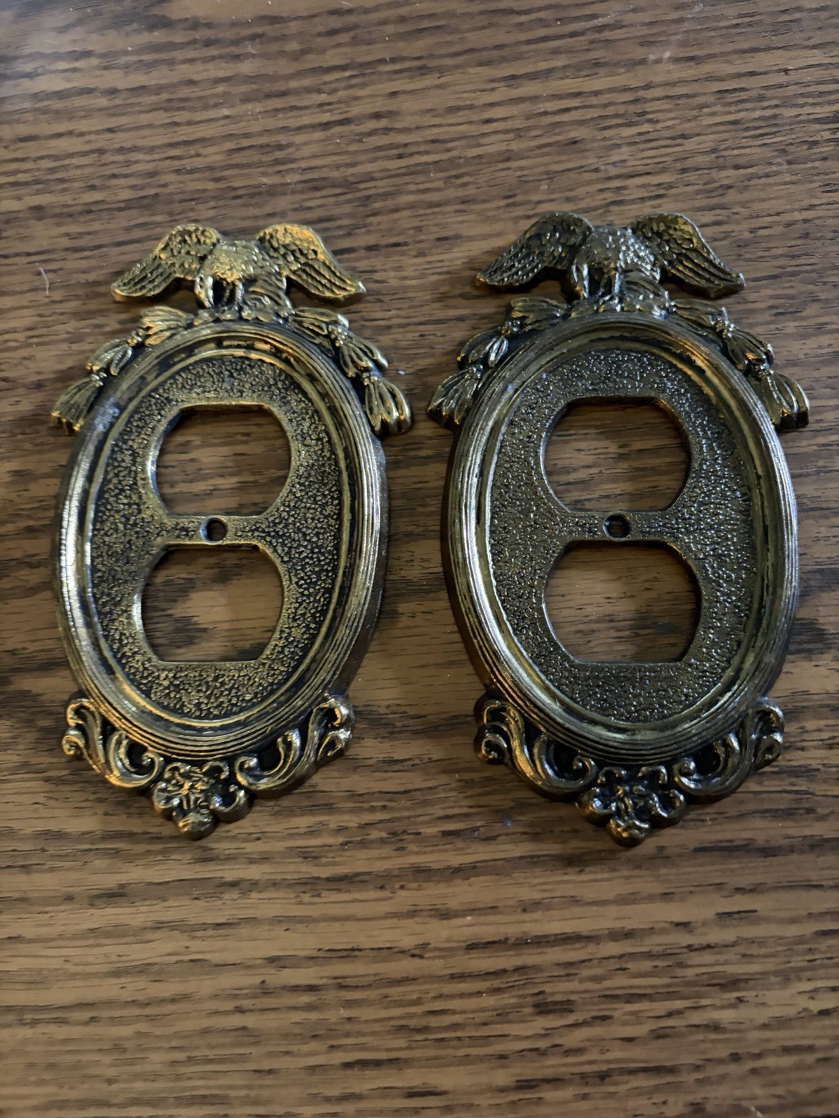 Vintage Gold Tone Federal Eagle Match Pair Wall Plug Covers PN – 7258