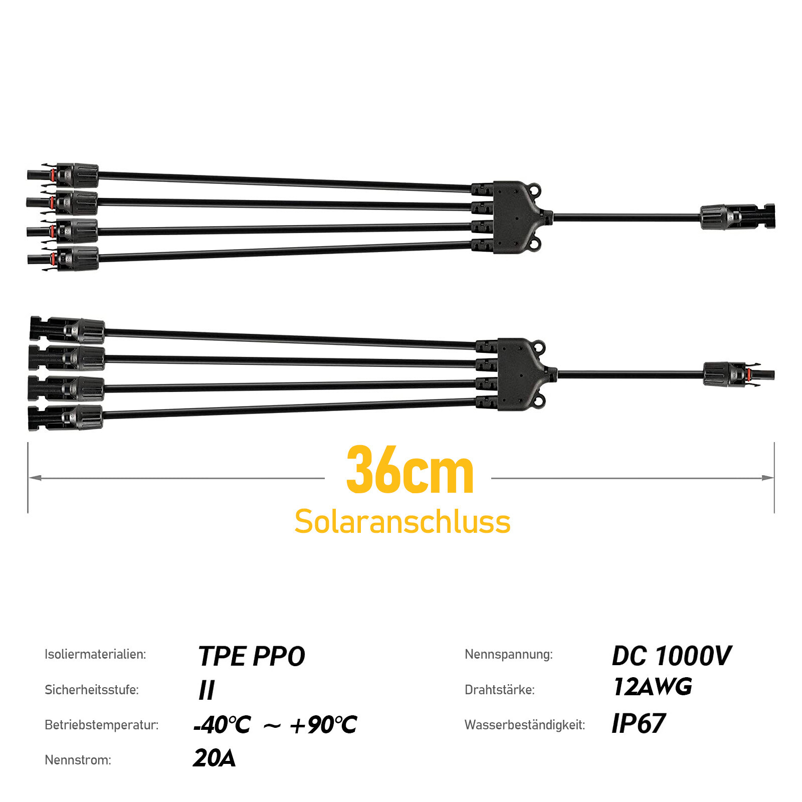 Solar Panel Y Branch Cable Connection Adapter Solar Off Grid Corrosion Resistant