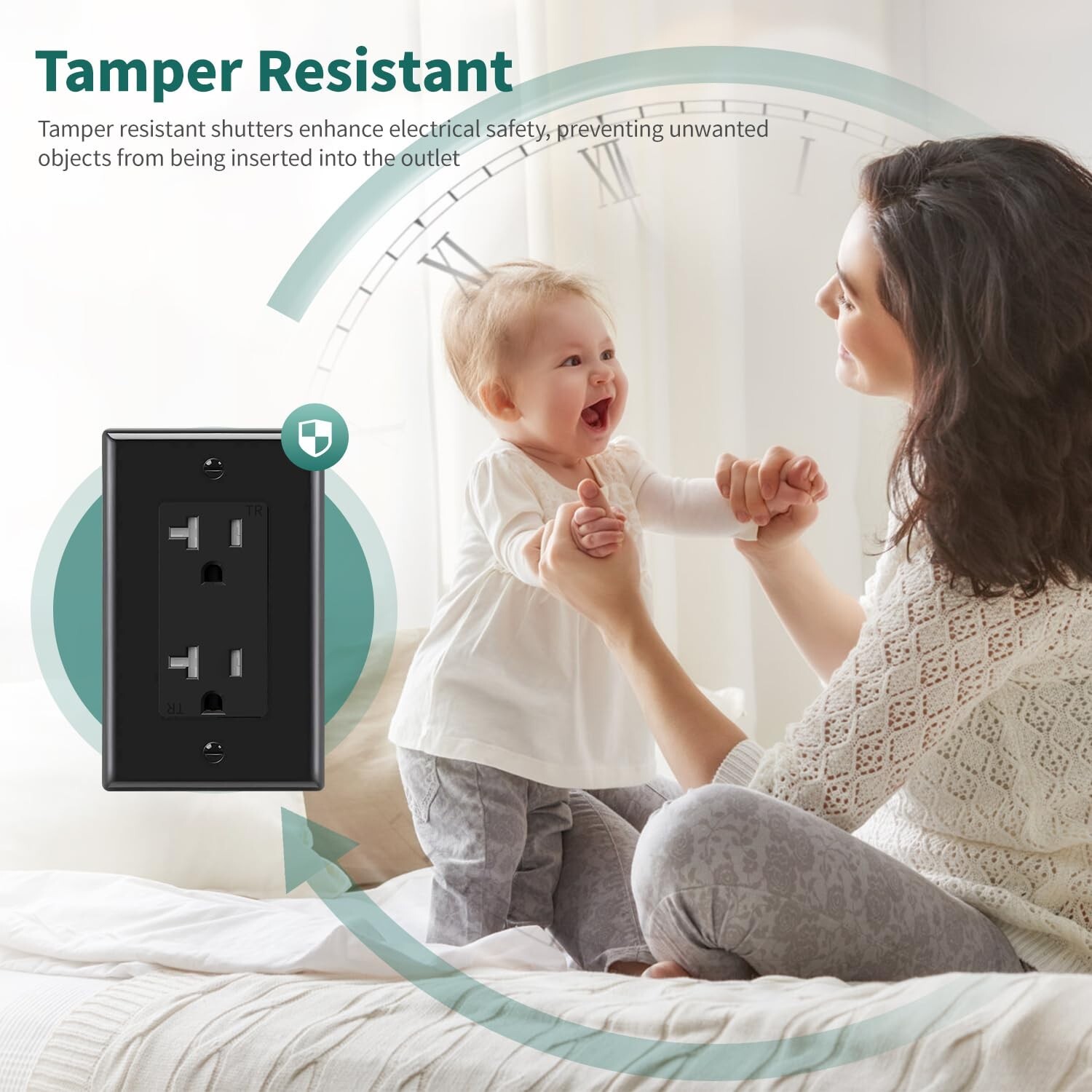10pack Outlet Socket, Decora Duplex Receptacle, 20 Amp 125 Volt With Plate,Black