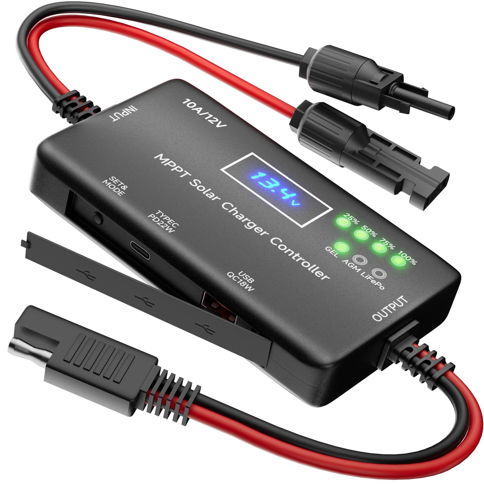 10A MPPT Solar Charge Controller 12V Solar Panel Charge Controller for Gel, AGM