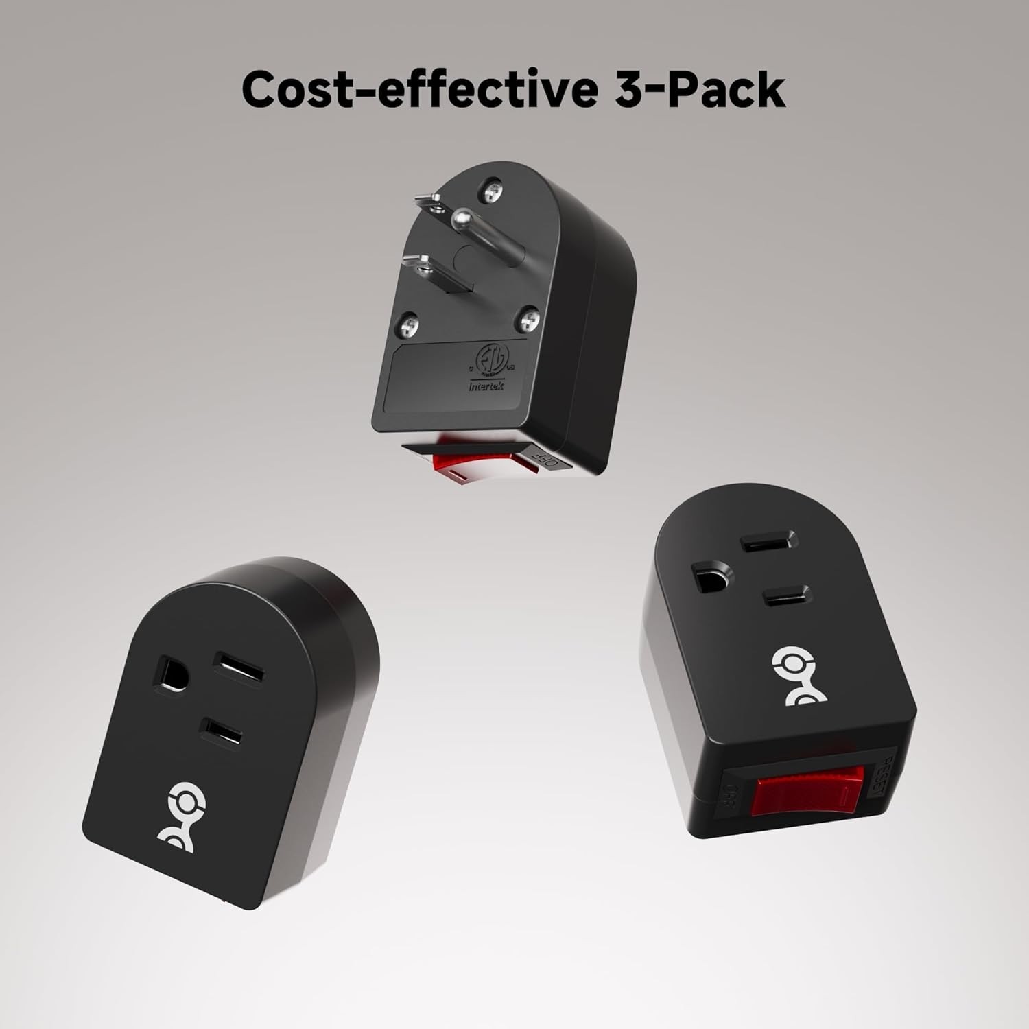 Cable Matters 3-Pack Grounded Outlet Switch On/Off Plug Adapter Single Outlet