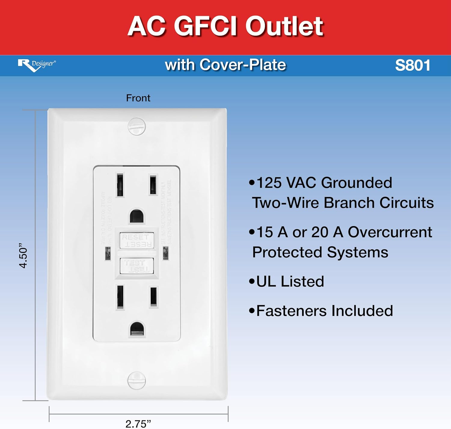 DUAL GFCI OUTLET WITH COVER PLATE Dual Safety Receptacle Tamper Resistant Plug