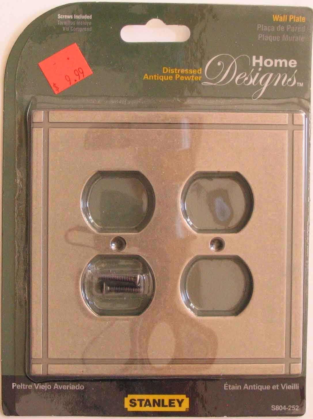Stanley Steel Distressed Antique Pewter Dual Duplex Wall Plates S804-252 #6lg
