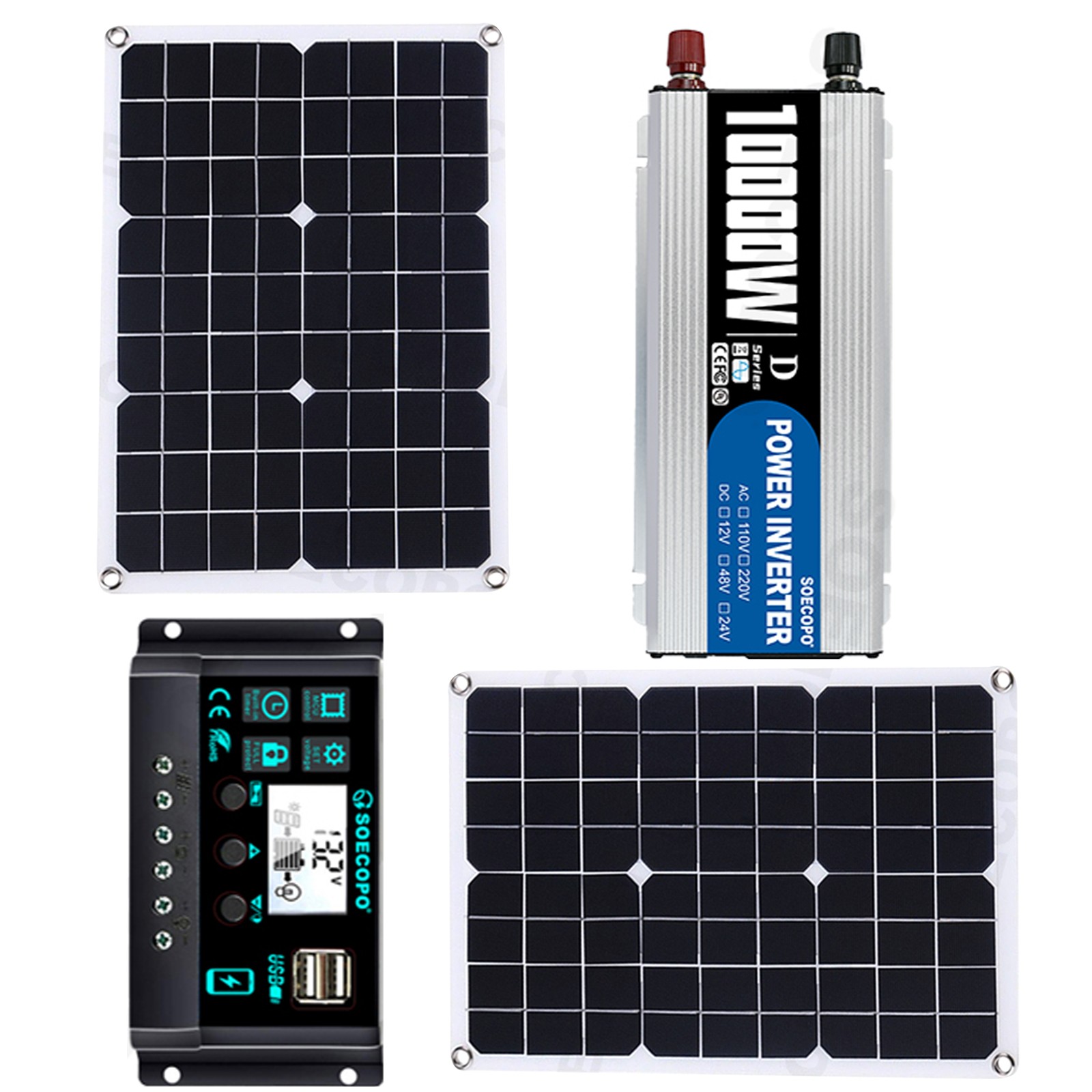 10000W Solar Power Kit 12V-110V/220V + 2pcs Solar Panels + 100A Controller