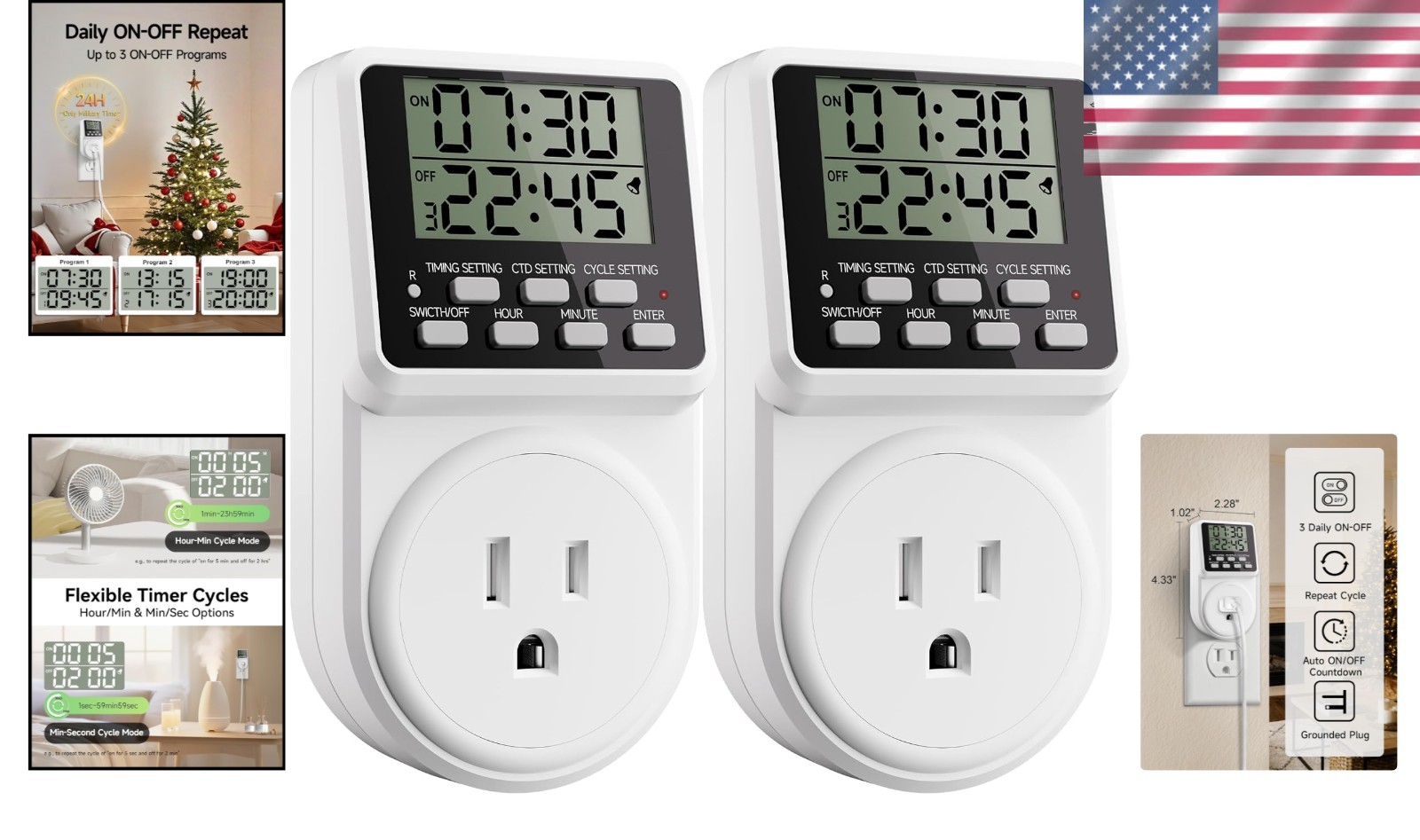 Versatile 24-Hour Timer Plug for Lights & Appliances – Energy Efficient 2 Pack
