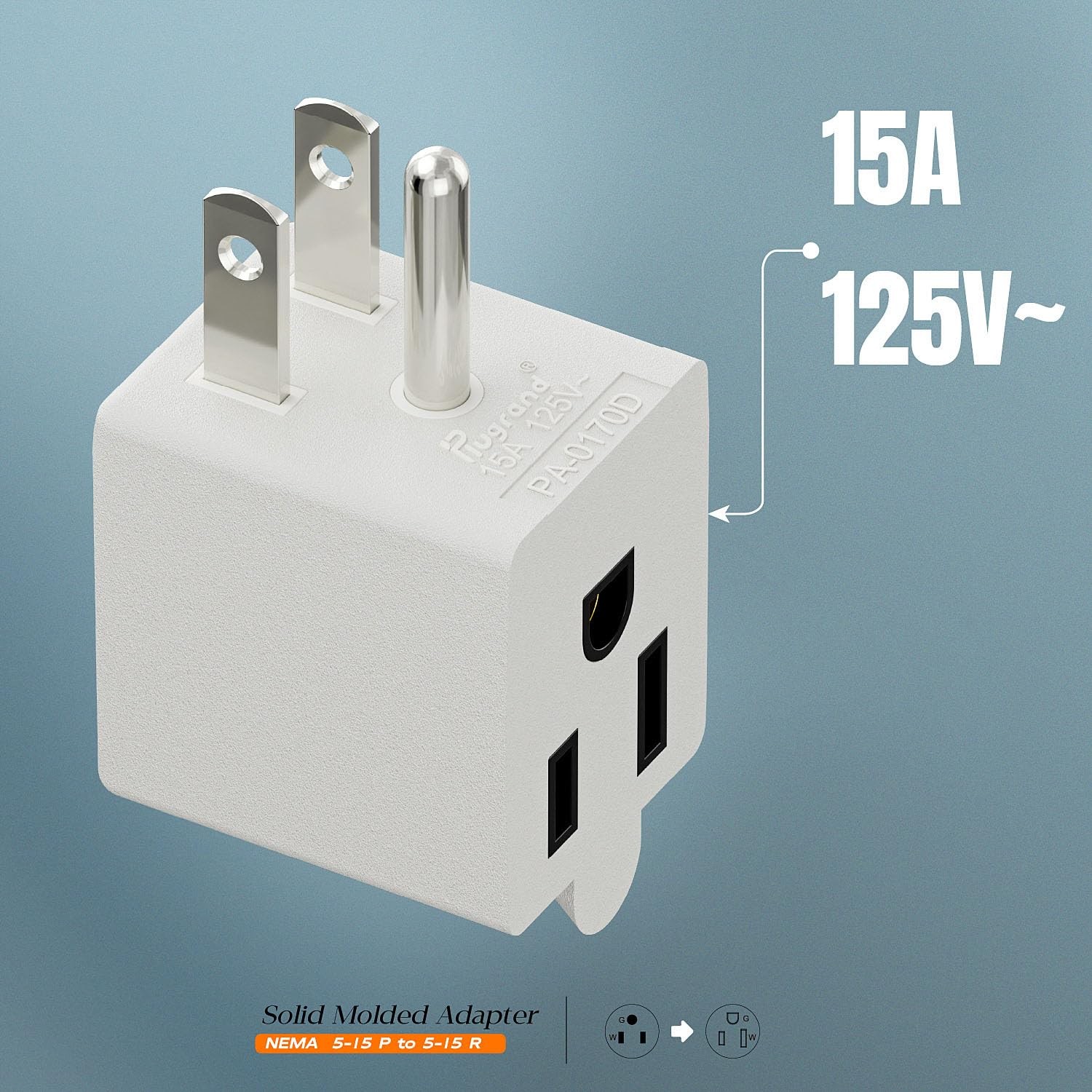 90 Degree Adapter Right Angled Downward USA 3-Prong Down Angle, White