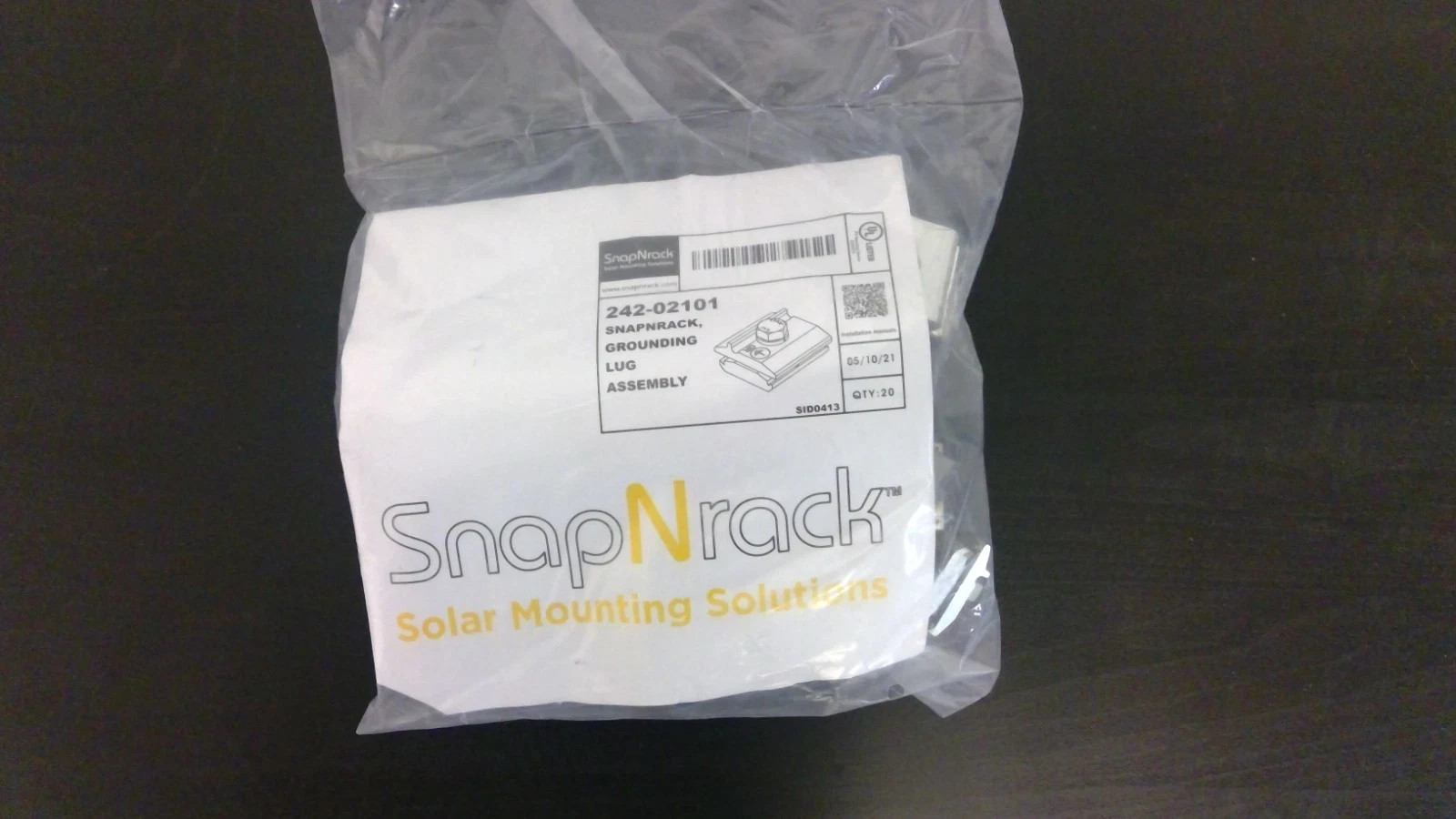 (Bag of 20) SnapNrack 242-02101 Grounding Lug Assembly Snap N Rack