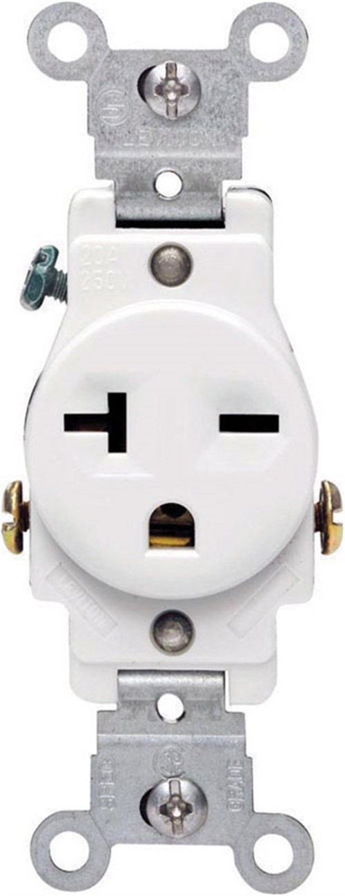 Leviton 05821-0WS 20A 250V 2-Pole Nylon Single White Outlet 4.06 H x 1.38 W in.
